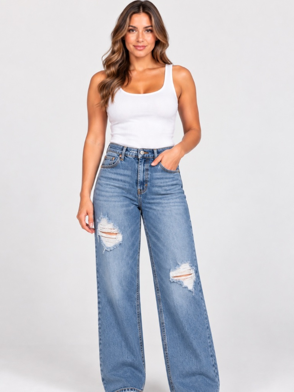 Old Navy Ski Hi Wide Leg Distressed Jeans